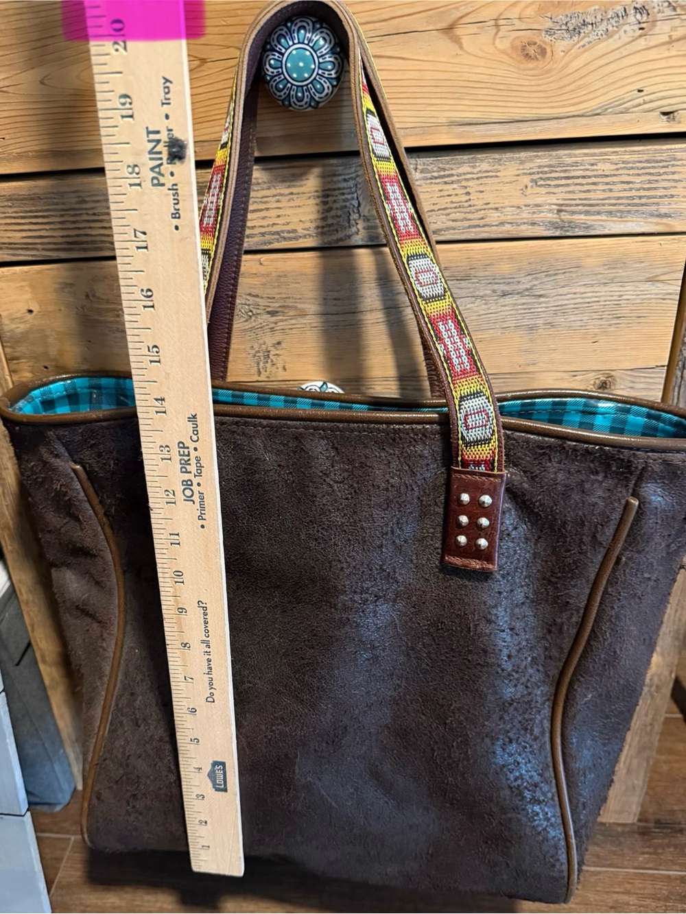 Consuela Brown Faux-Suede Tote with Colorful Beaded Straps - Picture 4 of 6